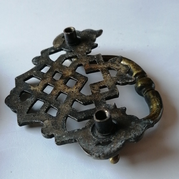 Two Large Vintage Chippendale Drawer Cabinet Bail Pull Handles with Swing - Picture 4 of 7